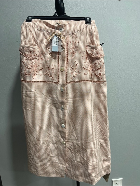 Innika Choo Dresses & Skirts - INNIKA CHOO cutwork button down skirt Peach Gingham
